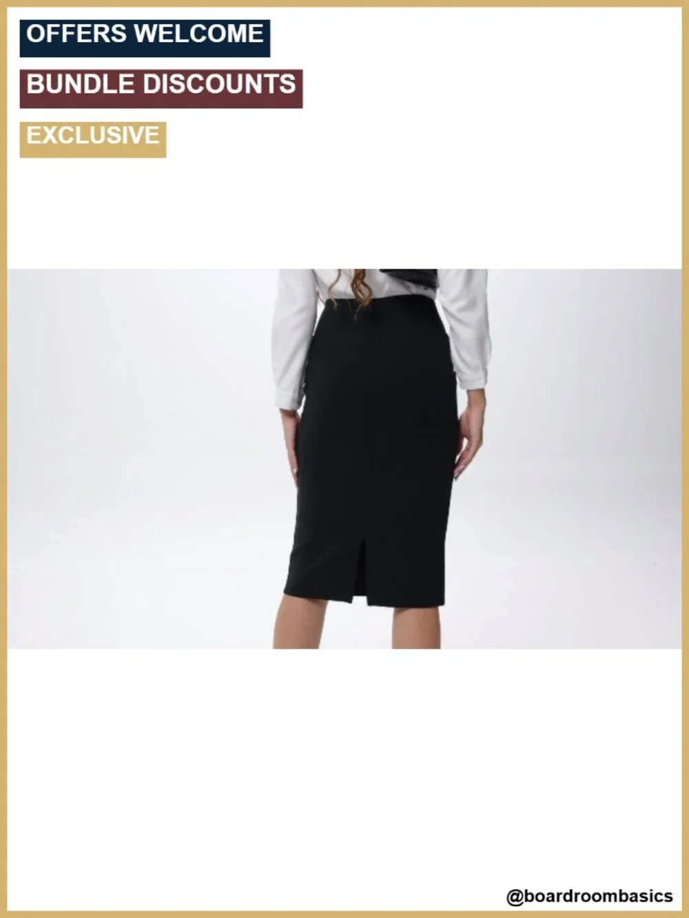 High Waist Pencil Skirt with Back Slit, Stretch Bodycon Business Skirt Below
